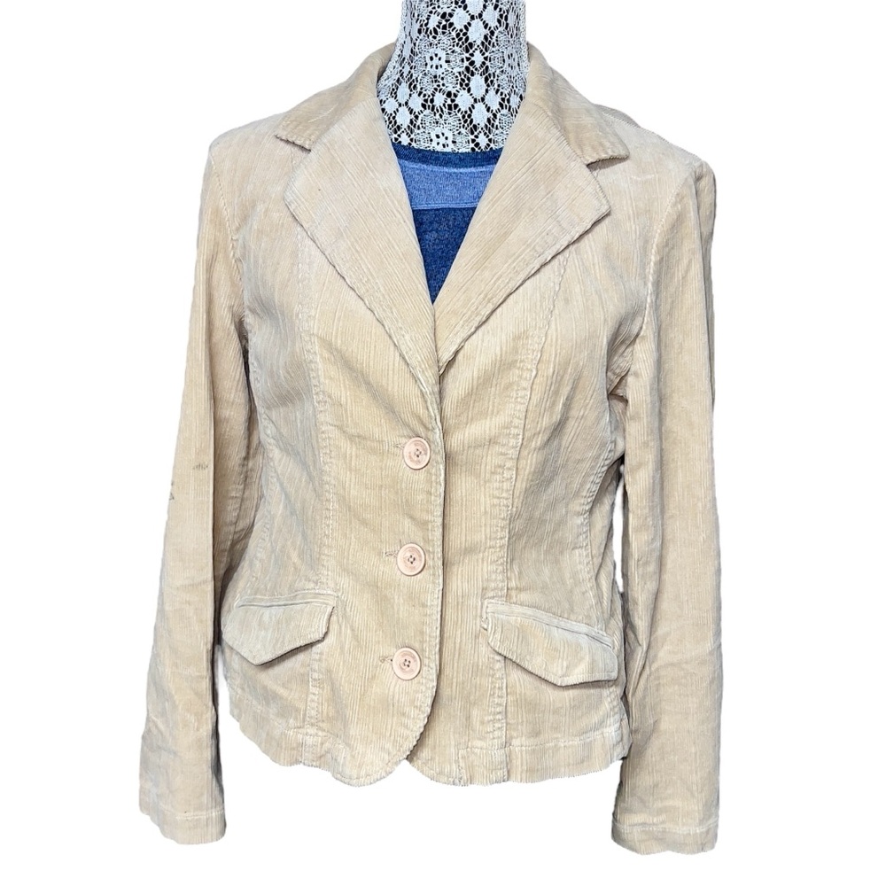 Corduroy Khaki Blazer Jacket Women Medium 3 Button Coat Fitted Sonoma Life Style